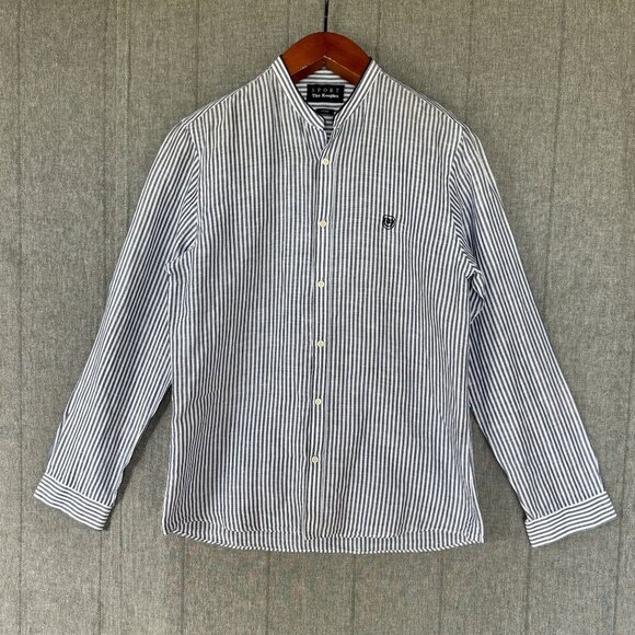 The Kooples Sport Navy Blue Striped Mandarin Collar Button Up Shirt Size M - Picture 1 of 13